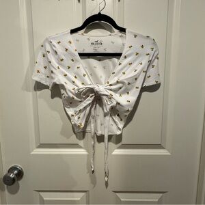 Hollister White Tie-Front Crop Blouse